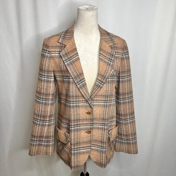 Vintage Homemade Plaid Blazer Jacket Women's Brown Tweed Formal - Picture 2 of 10